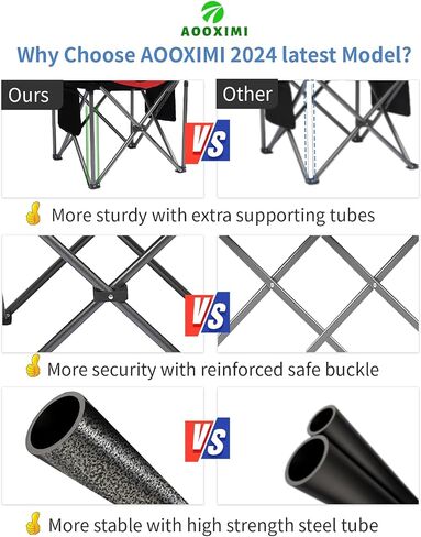 Oversized Folding Camping Chairs, Outdoor Chair Heavy Duty Support 450 LBS with Padded Cushion Seat and Back, with Cup Holder and Cooler Bag, Portable Lawn Chair for Beach Picnic Sports in Saudi Arabia