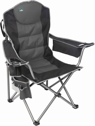 Northroad Oversized Camping Chair, Full Padded Outdoor Folding Chair Support 350 LBS, Heavy Duty Lawn Chair w/Cup Holder, Cooler Bag, Shoulder Straps for Adult-Black in Kuwait