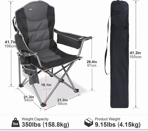Northroad Oversized Camping Chair, Full Padded Outdoor Folding Chair Support 350 LBS, Heavy Duty Lawn Chair w/Cup Holder, Cooler Bag, Shoulder Straps for Adult-Black in Kuwait