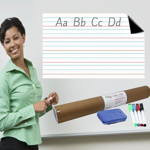 ورق كتابة يدوي مغناطيسي للمسح الجاف بحجم كبير من MAGNASHEETS (28 بوصة عرض × 22 بوصة ارتفاع) للسبورة البيضاء في الفصل الدراسي | أنبوب تخزين قابل لإعادة الاستخدام | يجب أن يمتلك المعلم | لوازم الفصول الدراسية للمعلم | اللوحة البيضاء in Kuwait