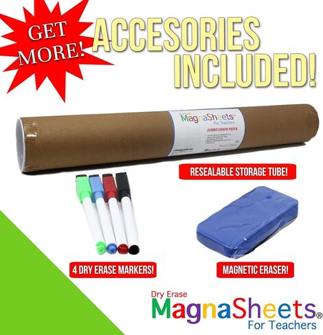 ورق كتابة يدوي مغناطيسي للمسح الجاف بحجم كبير من MAGNASHEETS (28 بوصة عرض × 22 بوصة ارتفاع) للسبورة البيضاء في الفصل الدراسي | أنبوب تخزين قابل لإعادة الاستخدام | يجب أن يمتلك المعلم | لوازم الفصول الدراسية للمعلم | اللوحة البيضاء in Kuwait