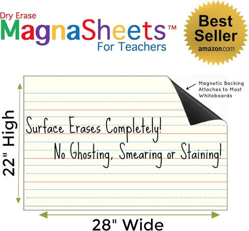 ورق كتابة يدوي مغناطيسي للمسح الجاف بحجم كبير من MAGNASHEETS (28 بوصة عرض × 22 بوصة ارتفاع) للسبورة البيضاء في الفصل الدراسي | أنبوب تخزين قابل لإعادة الاستخدام | يجب أن يمتلك المعلم | لوازم الفصول الدراسية للمعلم | اللوحة البيضاء in Kuwait
