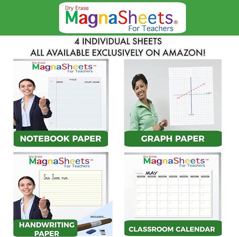 ورق كتابة يدوي مغناطيسي للمسح الجاف بحجم كبير من MAGNASHEETS (28 بوصة عرض × 22 بوصة ارتفاع) للسبورة البيضاء في الفصل الدراسي | أنبوب تخزين قابل لإعادة الاستخدام | يجب أن يمتلك المعلم | لوازم الفصول الدراسية للمعلم | اللوحة البيضاء in Kuwait