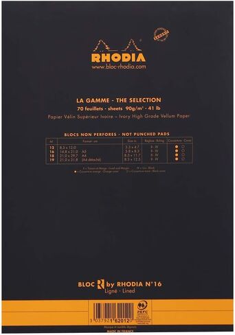 Rhodia 162012C - Stapled Notepad Le R No. 16 Black - A5 - Lined - 70 Detachable Sheets - Ivory Clairefontaine Paper 90 g/m - Velvety Touch Cover - Basics in Saudi Arabia