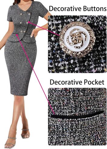 VFSHOW Womens Work Business Office Double Breasted V Neck Peplum Elegant Retro Office Church Slim Pencil Sheath Dress in Saudi Arabia