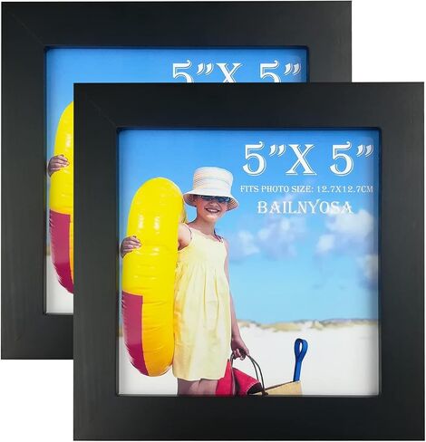Wood Picture Frame - 5 X 5 inch Black Wooden Photo Frame - Made of Real Wood With plexiglass Photo Protection - Wall Hanging And Table Standing Display(Black) in Saudi Arabia