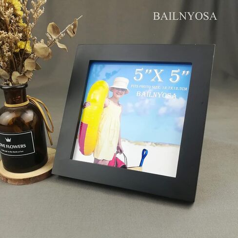 Wood Picture Frame - 5 X 5 inch Black Wooden Photo Frame - Made of Real Wood With plexiglass Photo Protection - Wall Hanging And Table Standing Display(Black) in Saudi Arabia