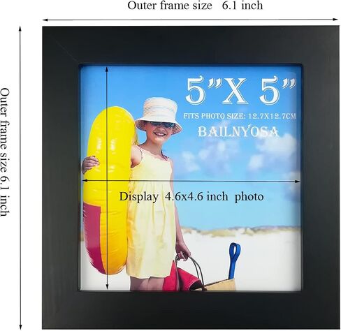 Wood Picture Frame - 5 X 5 inch Black Wooden Photo Frame - Made of Real Wood With plexiglass Photo Protection - Wall Hanging And Table Standing Display(Black) in Saudi Arabia