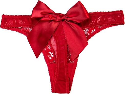 OYOANGLE Women's Bow Sheer V-Strings Low Rise Thong Panties Underwear in Kuwait