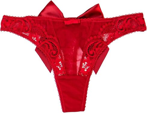 OYOANGLE Women's Bow Sheer V-Strings Low Rise Thong Panties Underwear in Kuwait