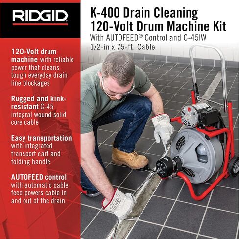 Ridgid 27013 K-400AF 115Volt C45IW Drum Machine with C45 Integral Wound Cable with Autofeed in Saudi Arabia