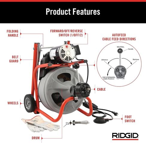 Ridgid 27013 K-400AF 115Volt C45IW Drum Machine with C45 Integral Wound Cable with Autofeed in Saudi Arabia