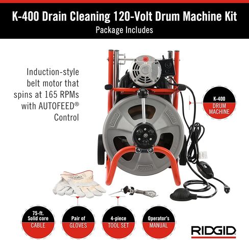 Ridgid 27013 K-400AF 115Volt C45IW Drum Machine with C45 Integral Wound Cable with Autofeed in Saudi Arabia