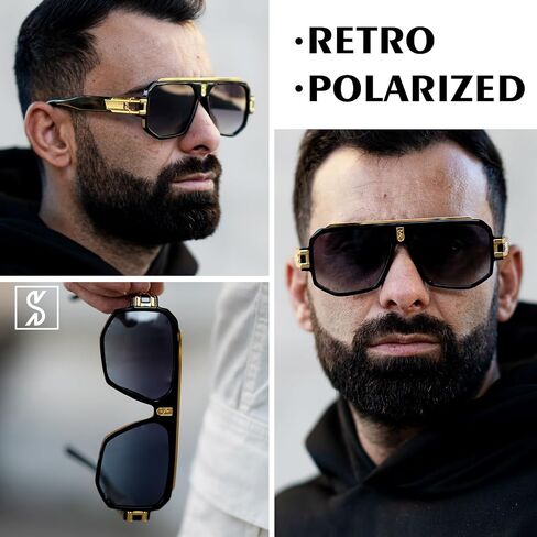 SHEEN KELLY Retro Polarized Pilot Square Sunglasses For Men Fashion Flat Top Oversized Metal Frame Eyewear in Saudi Arabia