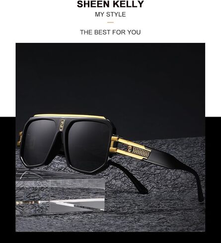 SHEEN KELLY Retro Polarized Pilot Square Sunglasses For Men Fashion Flat Top Oversized Metal Frame Eyewear in Saudi Arabia