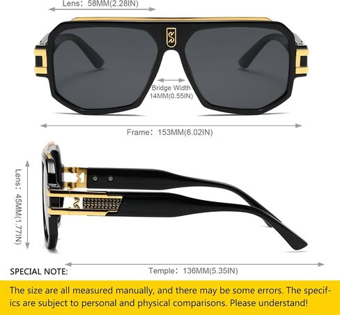 SHEEN KELLY Retro Polarized Pilot Square Sunglasses For Men Fashion Flat Top Oversized Metal Frame Eyewear in Saudi Arabia