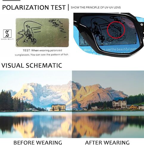 SHEEN KELLY Retro Polarized Pilot Square Sunglasses For Men Fashion Flat Top Oversized Metal Frame Eyewear in Saudi Arabia