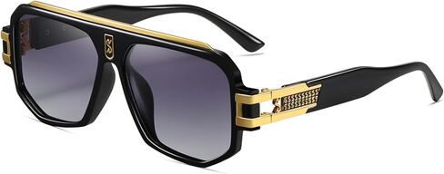SHEEN KELLY Retro Polarized Pilot Square Sunglasses For Men Fashion Flat Top Oversized Metal Frame Eyewear in Saudi Arabia