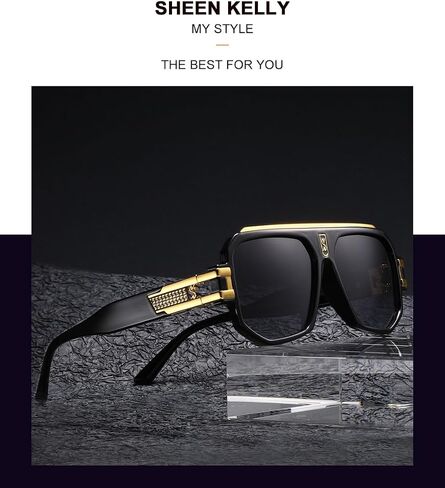 SHEEN KELLY Retro Polarized Pilot Square Sunglasses For Men Fashion Flat Top Oversized Metal Frame Eyewear in Saudi Arabia