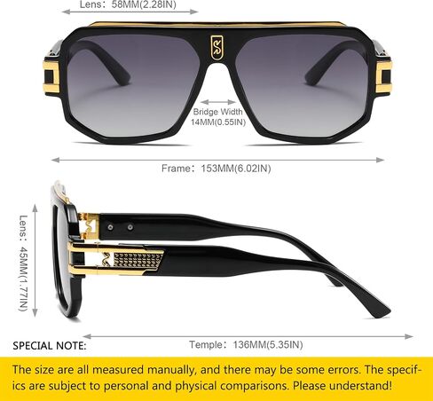 SHEEN KELLY Retro Polarized Pilot Square Sunglasses For Men Fashion Flat Top Oversized Metal Frame Eyewear in Saudi Arabia