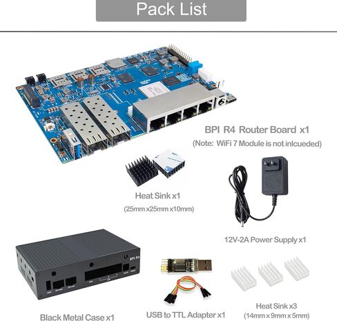 Banana Pi BPI-R4 WiFi 7 Wireless Dual-Band WiFi Router Board OpenWRT, with MediaTek MT7988A (Filogic 880) SoC, Support 2X 10GbE SFP and 4X GbE Gigabit Ethernet for NAS Smart Home Gateway (Bundle2) in Saudi Arabia