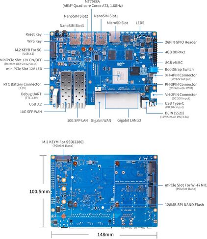 Banana Pi BPI-R4 WiFi 7 Wireless Dual-Band WiFi Router Board OpenWRT, with MediaTek MT7988A (Filogic 880) SoC, Support 2X 10GbE SFP and 4X GbE Gigabit Ethernet for NAS Smart Home Gateway (Bundle2) in Saudi Arabia