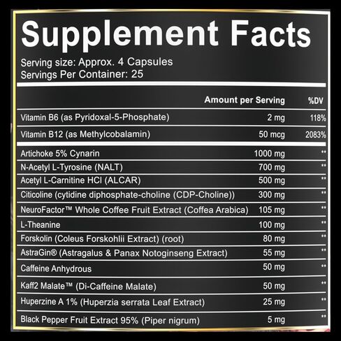 Fenix Focus Advanced Nootropic Brain Health, Memory, Focus Supplement - Fast & Slow Caffeine + Theanine & B12 - Less Brain-Fog - Brain Boost - Artichoke, Tyrosine, Choline - 100 Capsules in Saudi Arabia