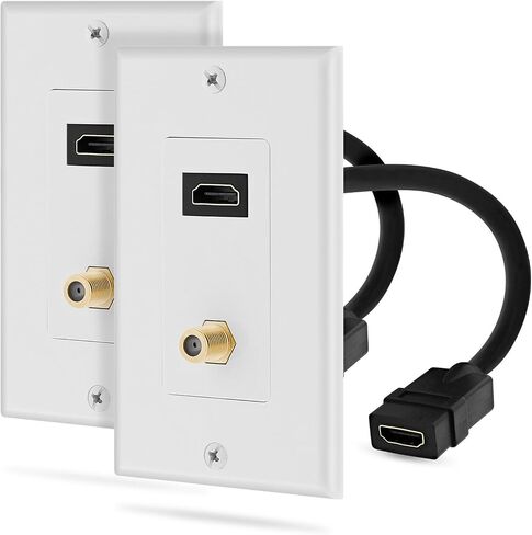 Fosmon HDMI Coaxial Wall Plate 4K, 1-Port 4K HDMI Cable Cord with Ethernet + 1 Port F Connector Coax Keystone for HDTV, Home Theater, DVD, Xbox, PS3/PS4, Nintendo Switch - 2 Pack in Saudi Arabia