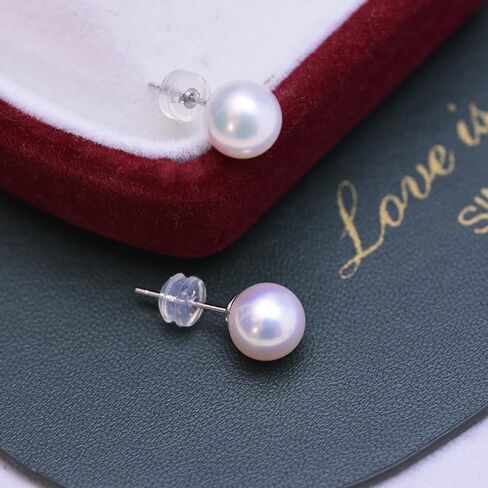 Vitalitti Pearl Earring Stud, Classic Simple White Round Genuine Pearls Earrings, hypoallergenic Sterling Silver, Delicate Elegant Jewelry for Women Girls Birthday Wedding Holiday Gifts in Saudi Arabia