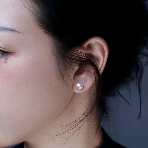 Vitalitti Pearl Earring Stud, Classic Simple White Round Genuine Pearls Earrings, hypoallergenic Sterling Silver, Delicate Elegant Jewelry for Women Girls Birthday Wedding Holiday Gifts in Saudi Arabia