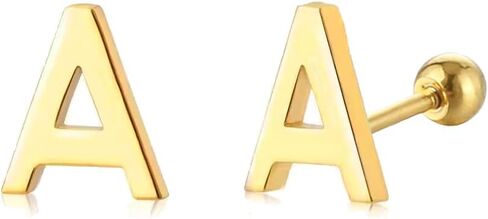 18G Tiny Initial Stud Earrings for Women Girls 925 Sterling Silver 14K Gold Plated Hypoallergenic Cute Small Alphabet Letter Cartilage Tragus 3mm Ball Screw Back Piercing Sensitive Ear in Saudi Arabia