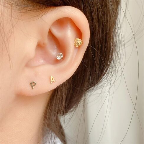18G Tiny Initial Stud Earrings for Women Girls 925 Sterling Silver 14K Gold Plated Hypoallergenic Cute Small Alphabet Letter Cartilage Tragus 3mm Ball Screw Back Piercing Sensitive Ear in Saudi Arabia