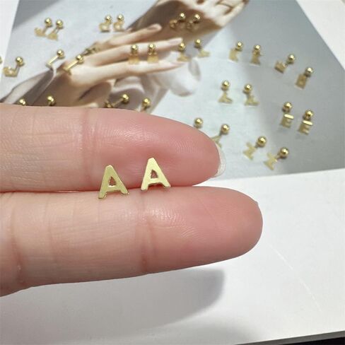 18G Tiny Initial Stud Earrings for Women Girls 925 Sterling Silver 14K Gold Plated Hypoallergenic Cute Small Alphabet Letter Cartilage Tragus 3mm Ball Screw Back Piercing Sensitive Ear in Saudi Arabia