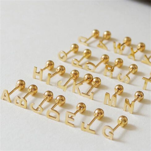 18G Tiny Initial Stud Earrings for Women Girls 925 Sterling Silver 14K Gold Plated Hypoallergenic Cute Small Alphabet Letter Cartilage Tragus 3mm Ball Screw Back Piercing Sensitive Ear in Saudi Arabia