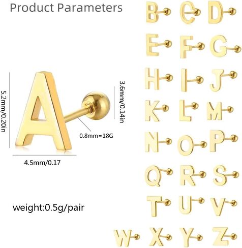 18G Tiny Initial Stud Earrings for Women Girls 925 Sterling Silver 14K Gold Plated Hypoallergenic Cute Small Alphabet Letter Cartilage Tragus 3mm Ball Screw Back Piercing Sensitive Ear in Saudi Arabia