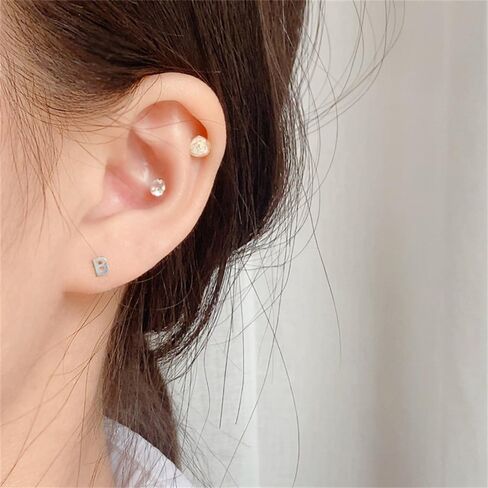 18G Tiny Initial Stud Earrings for Women Girls 925 Sterling Silver 14K Gold Plated Hypoallergenic Cute Small Alphabet Letter Cartilage Tragus 3mm Ball Screw Back Piercing Sensitive Ear in Saudi Arabia