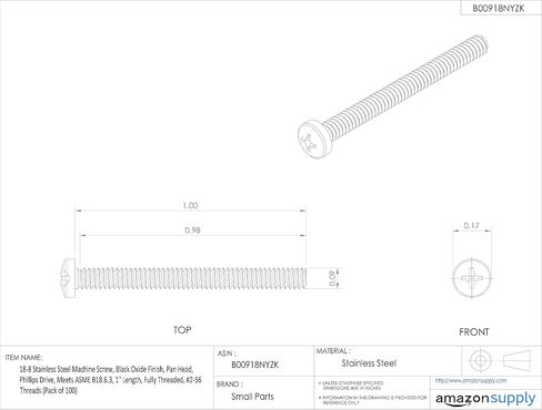 Small Parts 18-8 Stainless Steel Machine Screw, Black Oxide Finish, Pan Head, Phillips Drive, Meets ASME B18.6.3, 3/16" Length, Fully Threaded, #6-32 UNC Threads (Pack of 100) in Saudi Arabia
