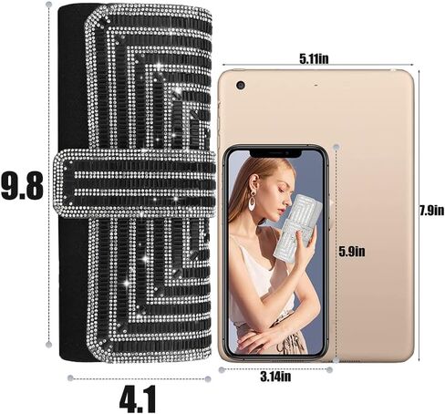 Satin Evening Bags Rhinestone Clutch Purses for Women Handbags Formal Wedding Party Prom Purse Money Bags (Black) in Kuwait