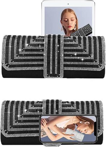 Satin Evening Bags Rhinestone Clutch Purses for Women Handbags Formal Wedding Party Prom Purse Money Bags (Black) in Kuwait