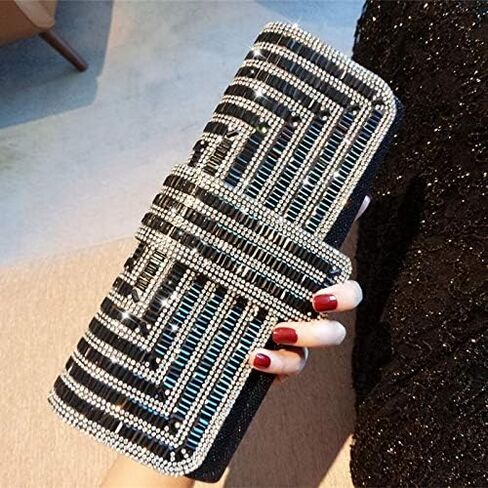 Satin Evening Bags Rhinestone Clutch Purses for Women Handbags Formal Wedding Party Prom Purse Money Bags (Black) in Kuwait
