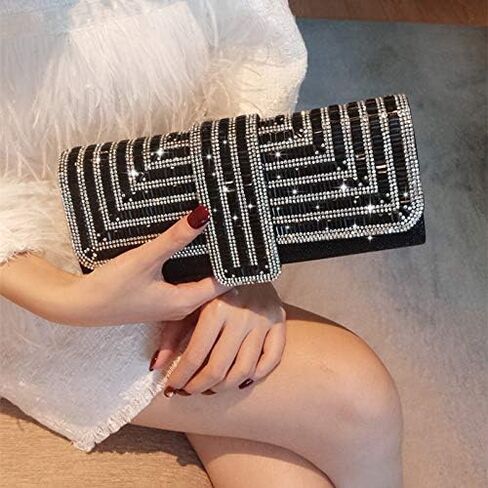 Satin Evening Bags Rhinestone Clutch Purses for Women Handbags Formal Wedding Party Prom Purse Money Bags (Black) in Kuwait