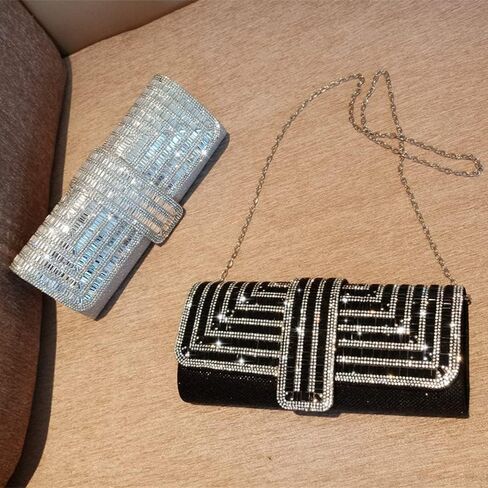 Satin Evening Bags Rhinestone Clutch Purses for Women Handbags Formal Wedding Party Prom Purse Money Bags (Black) in Kuwait