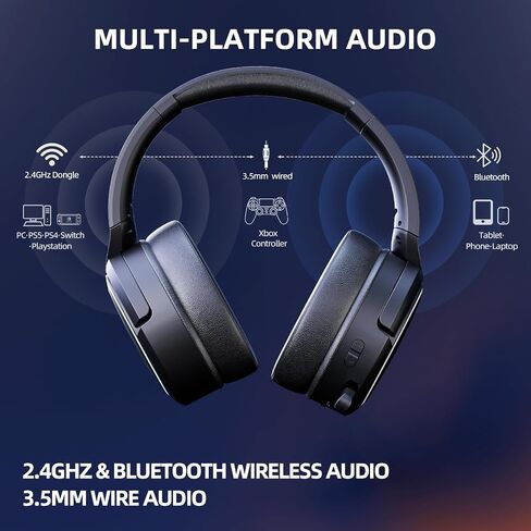 Premium 2.4GHz Wireless Gaming Headset for PC, PS5, Xbox, Switch, Mac, Tablet, Mobile, Multi-Platform Bluetooth Headphones with Retractable Mic, 3.5mm Wired Gaming Headset, Black in Saudi Arabia