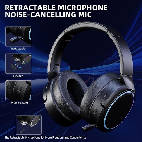 Premium 2.4GHz Wireless Gaming Headset for PC, PS5, Xbox, Switch, Mac, Tablet, Mobile, Multi-Platform Bluetooth Headphones with Retractable Mic, 3.5mm Wired Gaming Headset, Black in Saudi Arabia