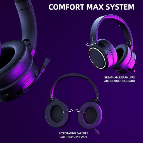 Premium 2.4GHz Wireless Gaming Headset for PC, PS5, Xbox, Switch, Mac, Tablet, Mobile, Multi-Platform Bluetooth Headphones with Retractable Mic, 3.5mm Wired Gaming Headset, Black in Saudi Arabia