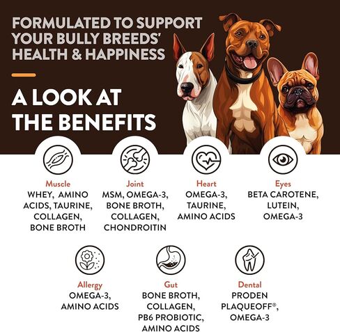 NaturVet Bulldog Breed Supplement- for Joint Support, Digestion, Skin, Coat Care- Dog Multivitamins with Minerals, Omega-3, PlaqueOff- Wheat-Free Vitamins for Dogs- Bully Breeds- 50 Soft Chews in Kuwait