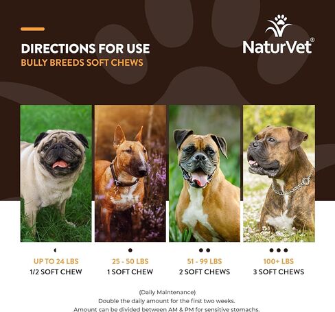 NaturVet Bulldog Breed Supplement- for Joint Support, Digestion, Skin, Coat Care- Dog Multivitamins with Minerals, Omega-3, PlaqueOff- Wheat-Free Vitamins for Dogs- Bully Breeds- 50 Soft Chews in Kuwait