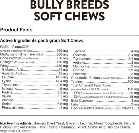 NaturVet Bulldog Breed Supplement- for Joint Support, Digestion, Skin, Coat Care- Dog Multivitamins with Minerals, Omega-3, PlaqueOff- Wheat-Free Vitamins for Dogs- Bully Breeds- 50 Soft Chews in Kuwait