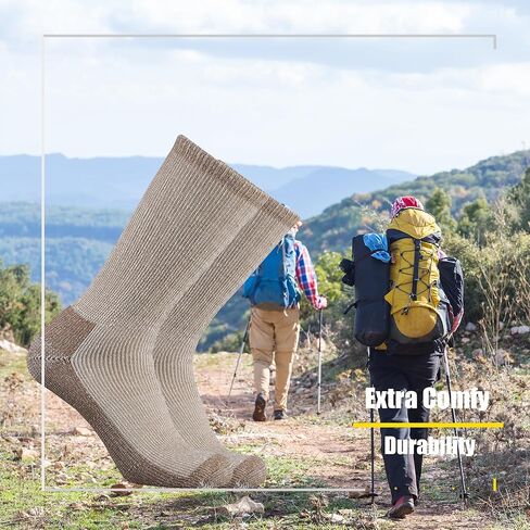 SOX TOWN Men's Merino Wool Cushion Crew Socks Moisture Wicking Control for Outdoor Hiking Work Boot Thermal Warm All Seasons in Kuwait