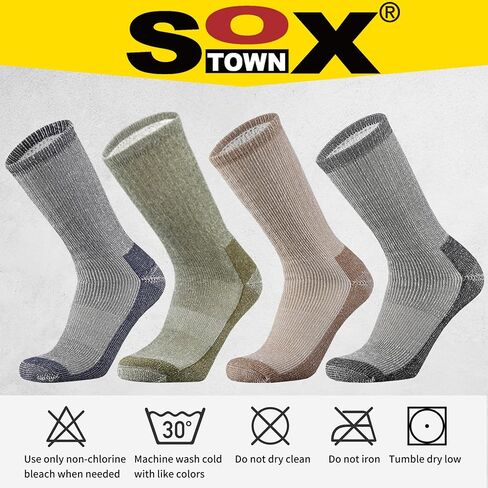 SOX TOWN Men's Merino Wool Cushion Crew Socks Moisture Wicking Control for Outdoor Hiking Work Boot Thermal Warm All Seasons in Kuwait